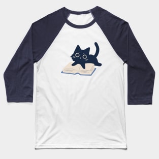 cat on pile of books Baseball T-Shirt